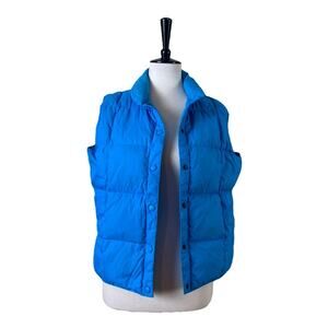 Lands’ End Vest Puffer Goosedown Feather Fill Snap Front Blue Women Size MP